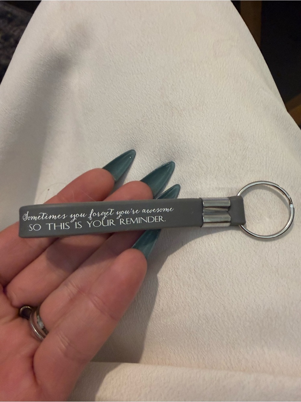 Inspirational Keychain Charm in Slate Gray